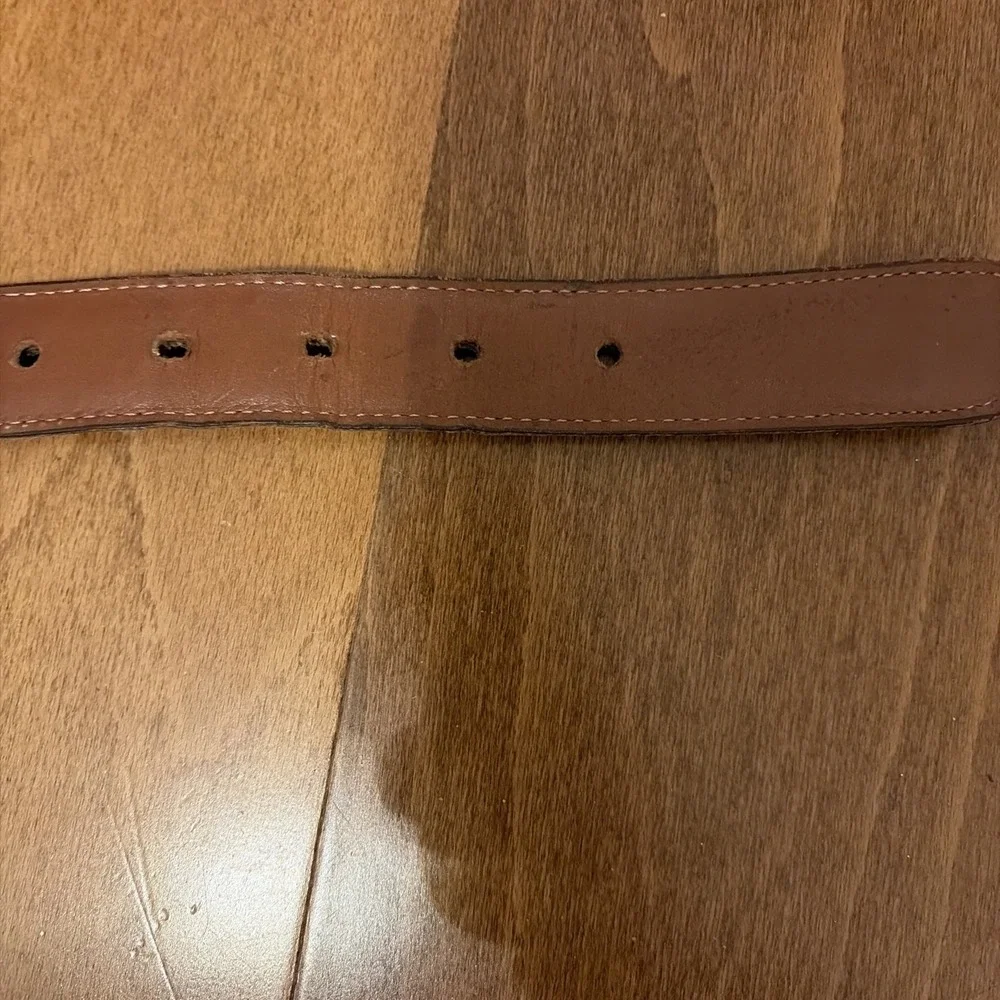 Vintage LL Bean Brown Leather Belt Mens 36 Brass Buckle Made In USA 61029 F277